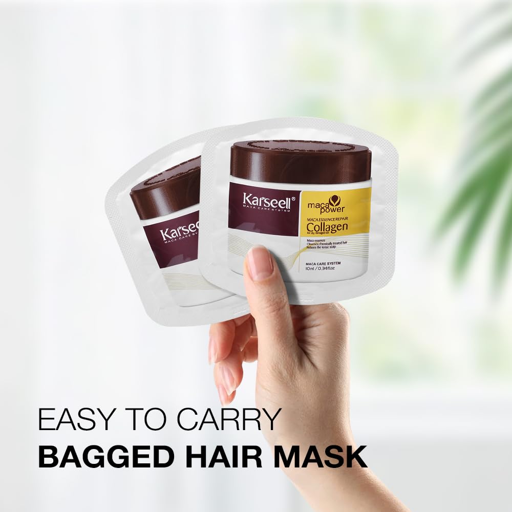 Karseell Collagen Hair Mask - Deep Repair with Argan Oil for All Hair Types (10ml, 24 Packs)