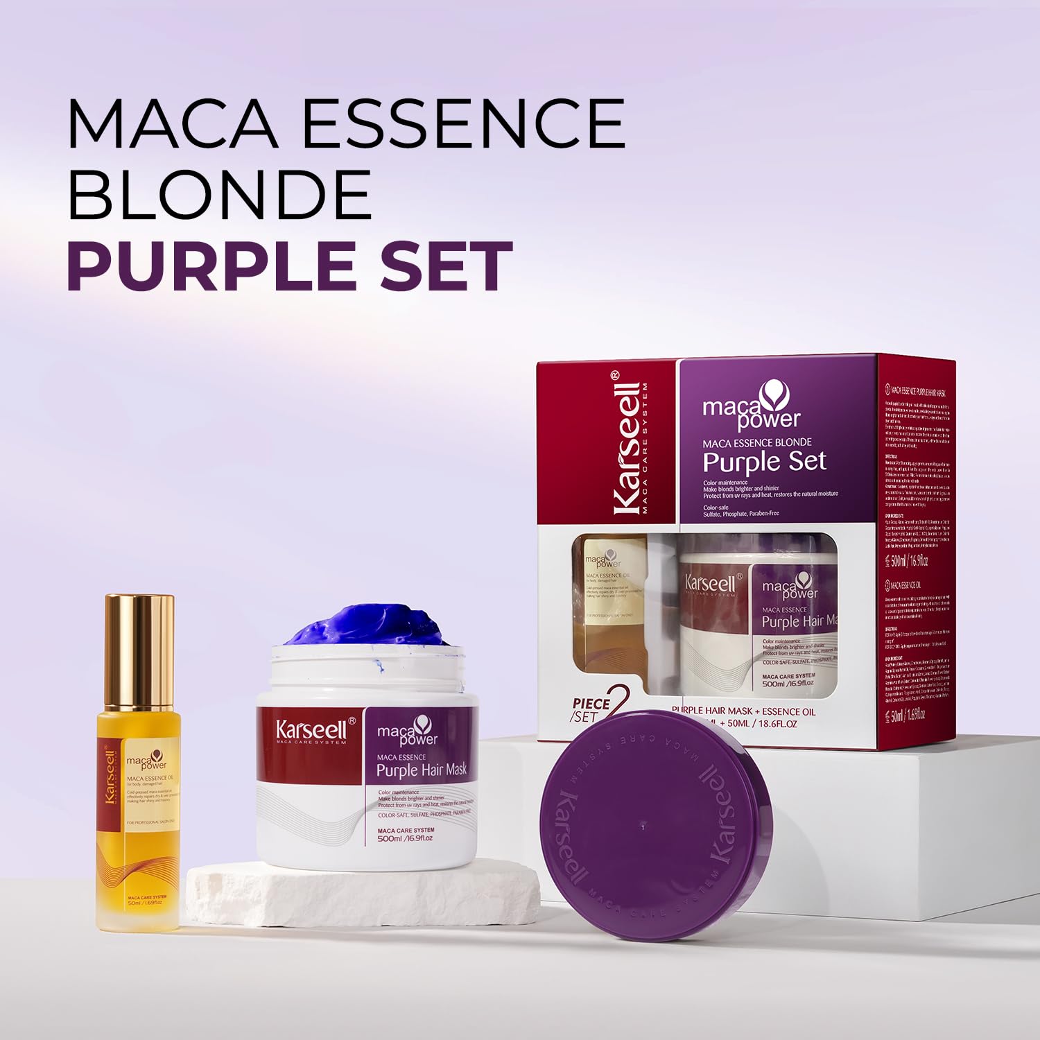 Karseell Purple Hair Mask with Argan Oil – Brass Neutralizing for Blonde Silver Gray Hair (16.9 oz + 1.69 oz)