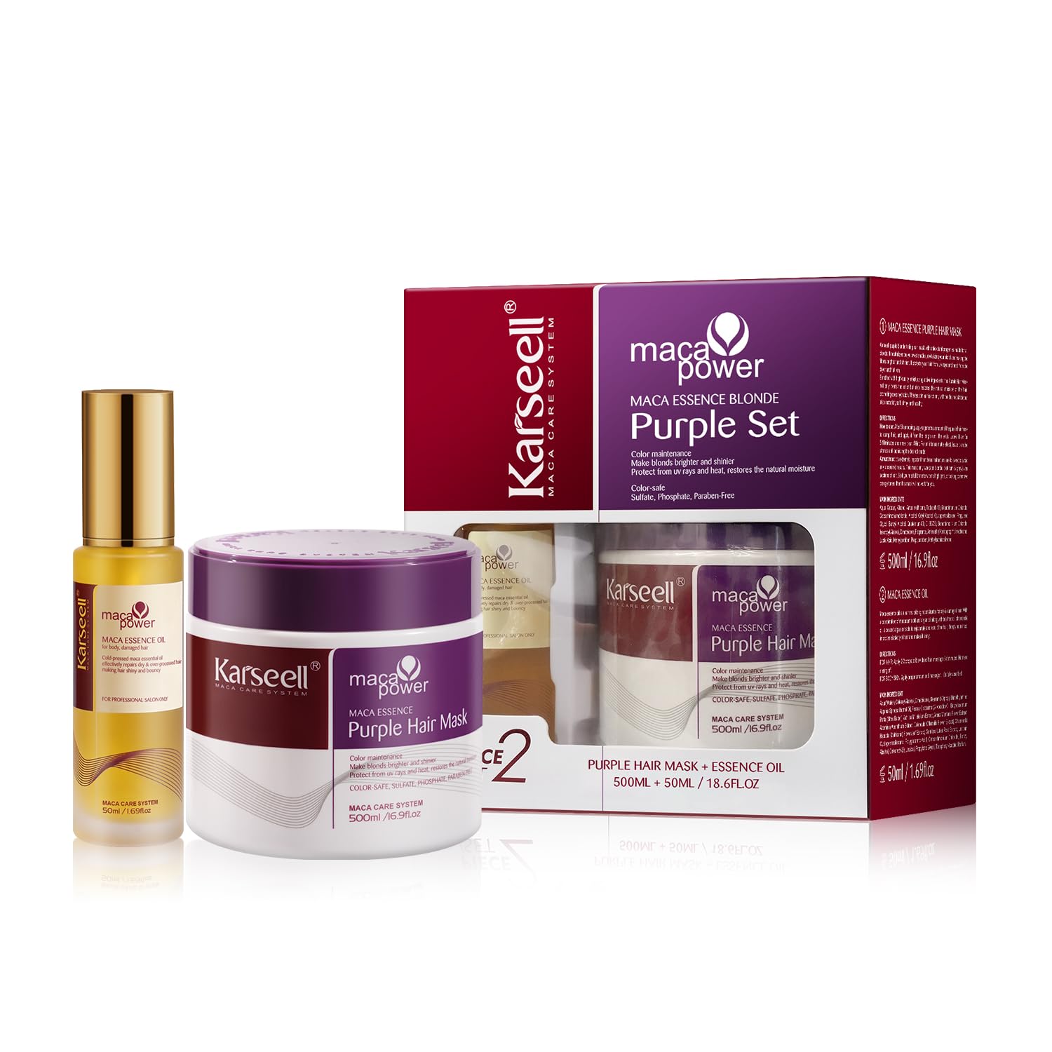 Karseell Purple Hair Mask with Argan Oil – Brass Neutralizing for Blonde Silver Gray Hair (16.9 oz + 1.69 oz)