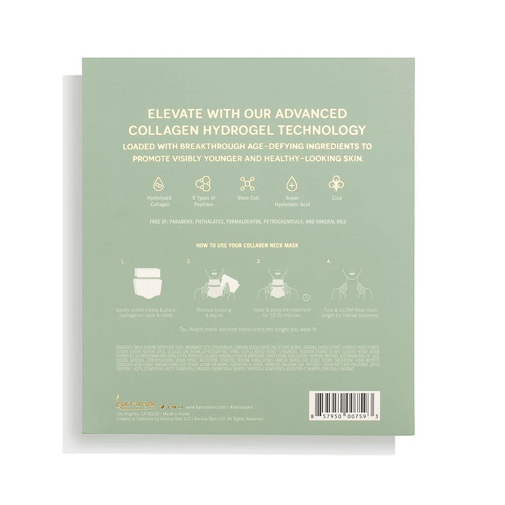 Karuna Collagen Neck & Chest Hydrogel Mask 1-Pack – Firming & Hydrating K-Beauty Mask with Collagen, Peptides & Niacinamide