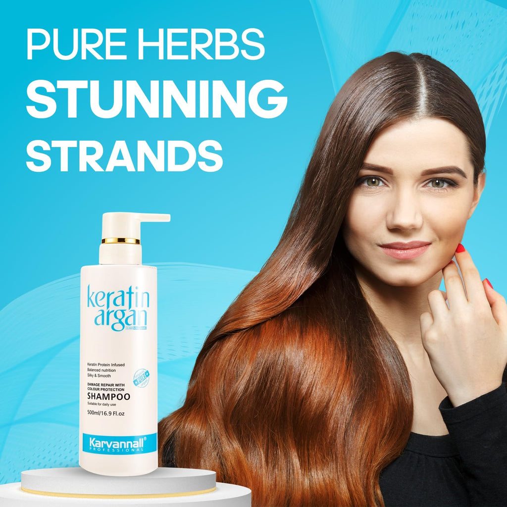 Karvannall Keratin Shampoo with Argan Oil – 16.9oz (500ml) | Damage Repair, Color Protection, Sulfate & Paraben Free