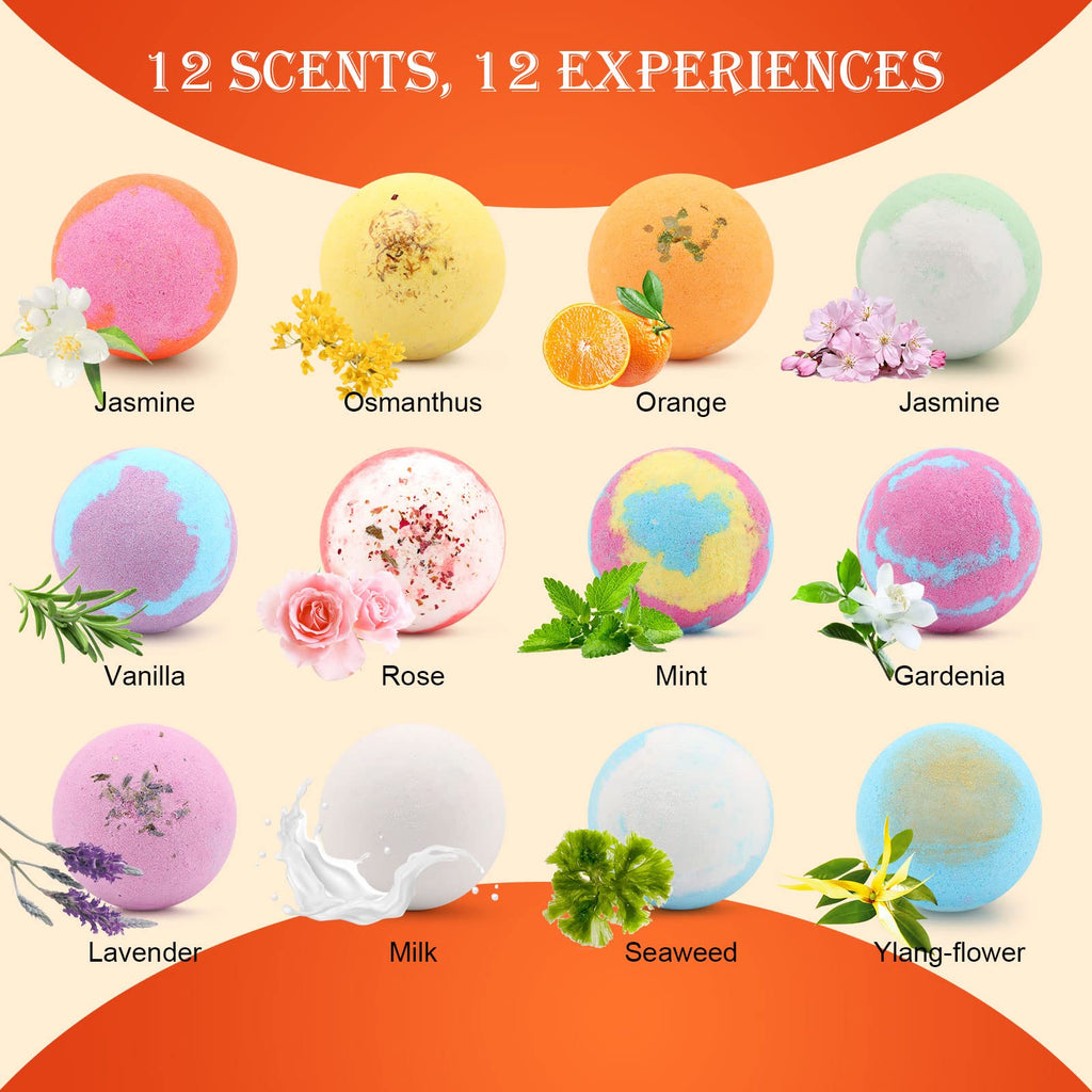 KASTU Bath Bombs Salt Balls Gift Set – 12 Aromatherapy Fizzy Bath Bombs with Vanilla Menthol Rose Oils