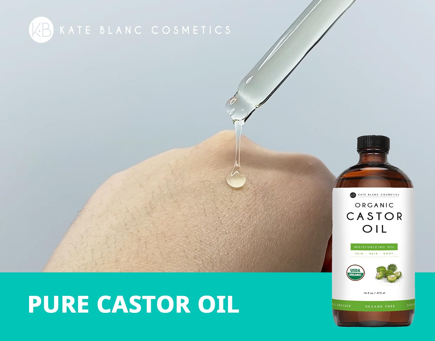 Kate Blanc Cosmetics Castor Oil – Organic, Cold-Pressed 16oz for Lashes, Hair & Skin