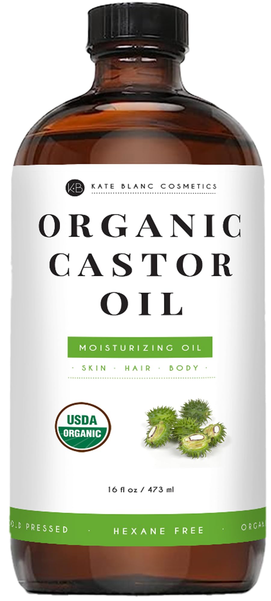 Kate Blanc Cosmetics Castor Oil – Organic, Cold-Pressed 16oz for Lashes, Hair & Skin