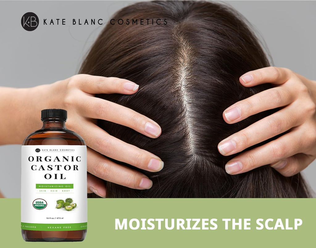 Kate Blanc Cosmetics Castor Oil – Organic, Cold-Pressed 16oz for Lashes, Hair & Skin
