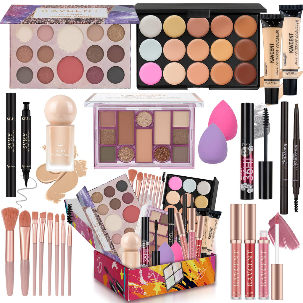 KAVCENT All-in-One Makeup Kit for Teens — Full Starter Set with Eyeshadow Palette, Foundation, Mascara