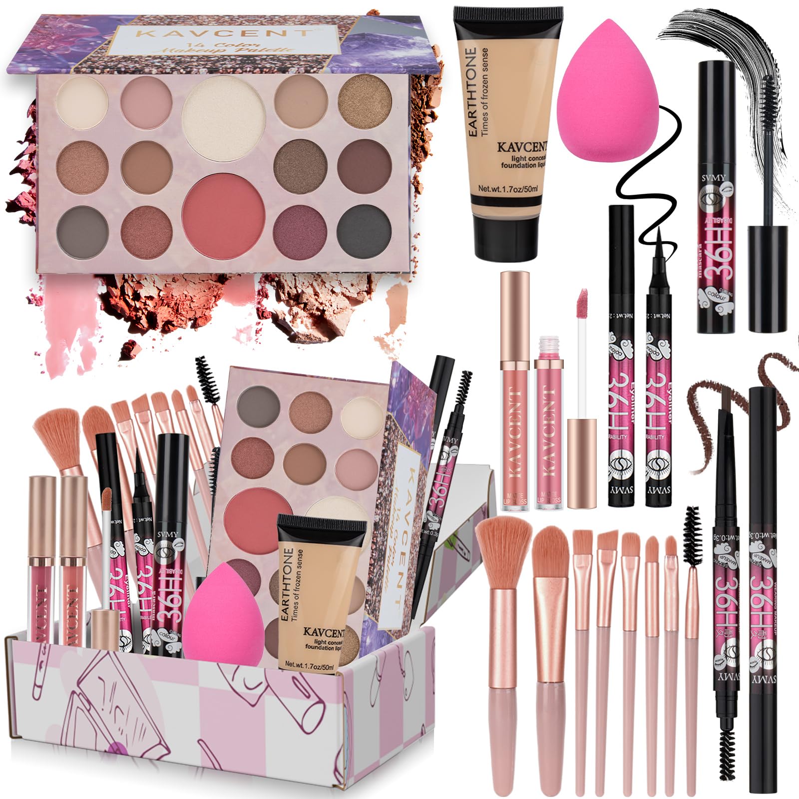 KAVCENT All-In-One Makeup Kit for Teens & Women | Complete Gift Set