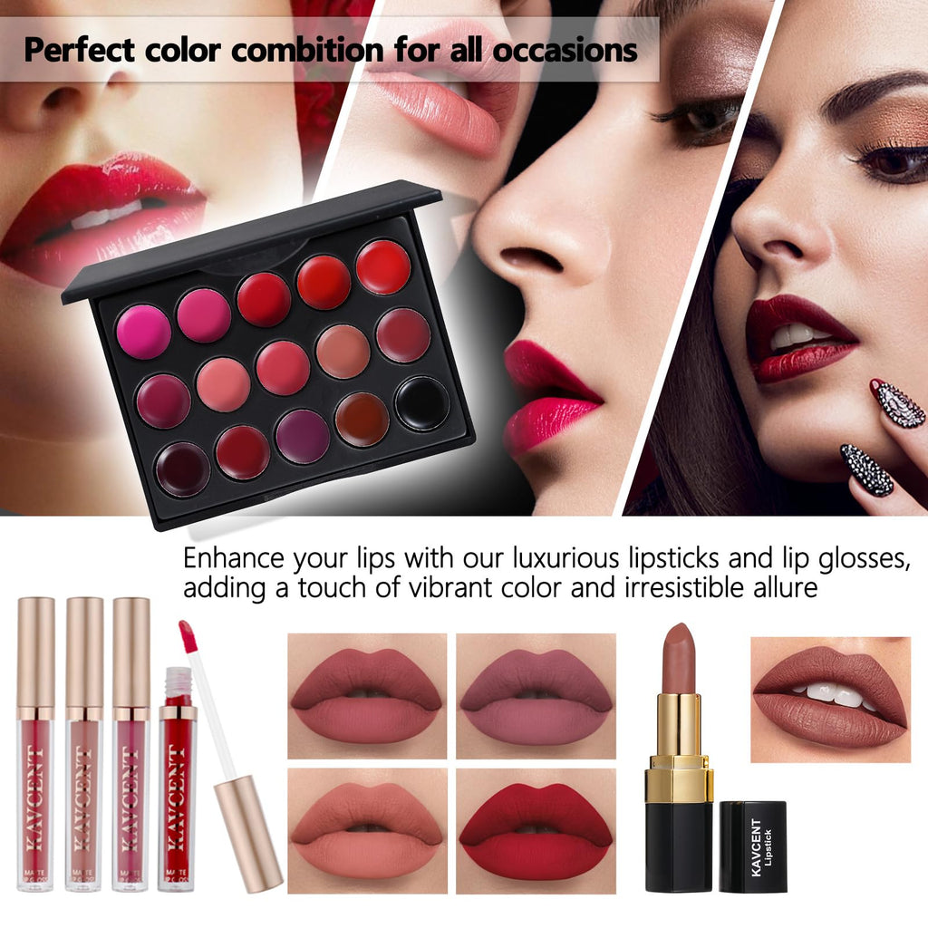 KAVCENT Makeup Sets for Teens & Women – All-in-One Complete Kit with Eyeshadow Palette, Foundation & Gift Set