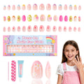 Kawyehu 90-Pieces Kids Press-On Nails | 3-Pack Colorful Almond Nails for Girls 8–12 + Glue