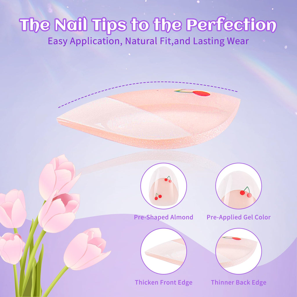 Kawyehu 90 Pieces Kids Press-On Nails – 3-Pack Colorful Almond Nail Kit with Glue