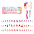 Kawyehu 90-Piece Kids Press-On Nails | 3-Style Almond Nail Kit for Girls 8-12 with Glue - Strawberry