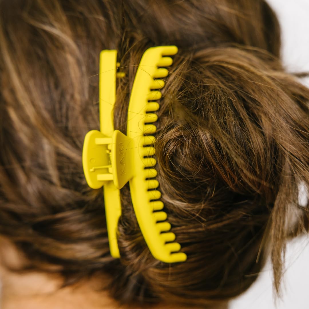 KAXI Hold Everything Midi Hair Claw - 44-Teeth Strong Clip, Neon Yellow