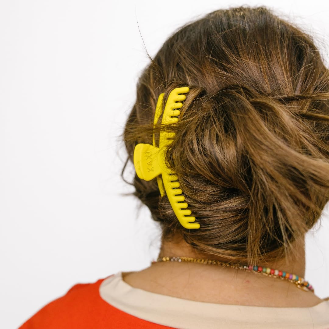 KAXI Hold Everything Midi Hair Claw - 44-Teeth Strong Clip, Neon Yellow