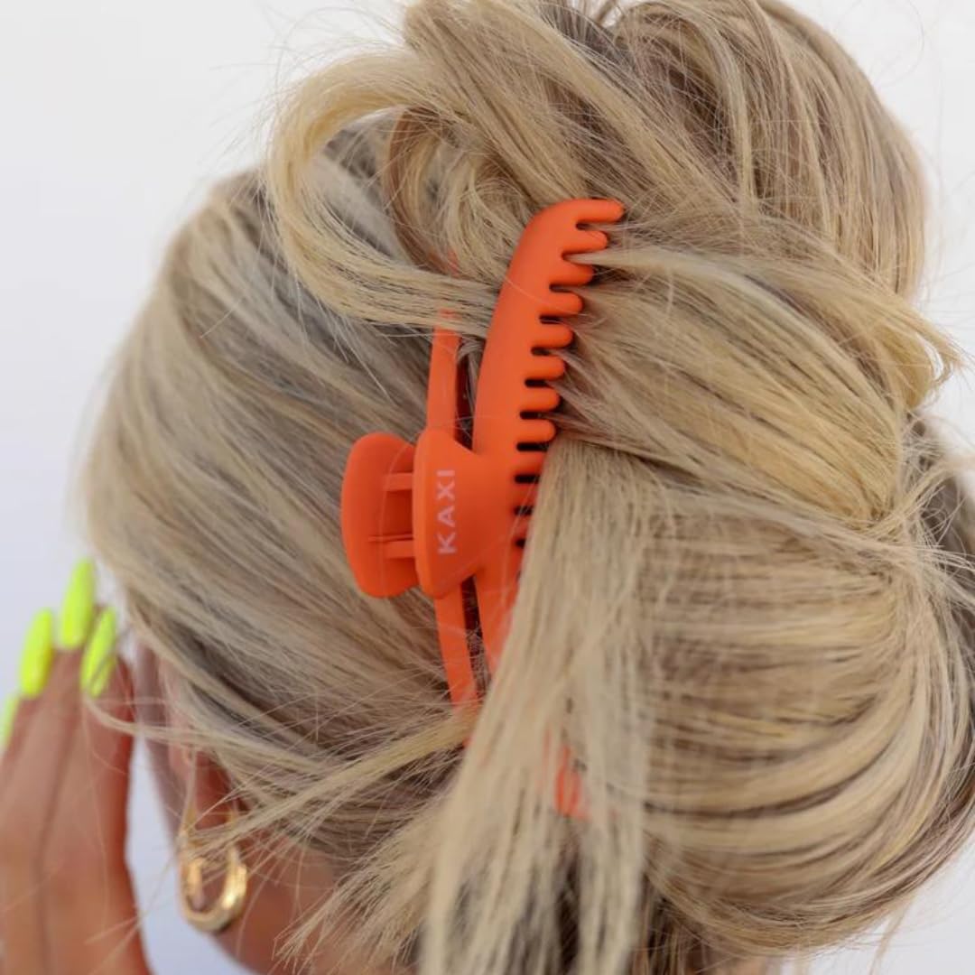 KAXI Hold Everything Midi Hair Claw – 44 Teeth, Neon Orange, Strong Clip for Thick and Thin Hair