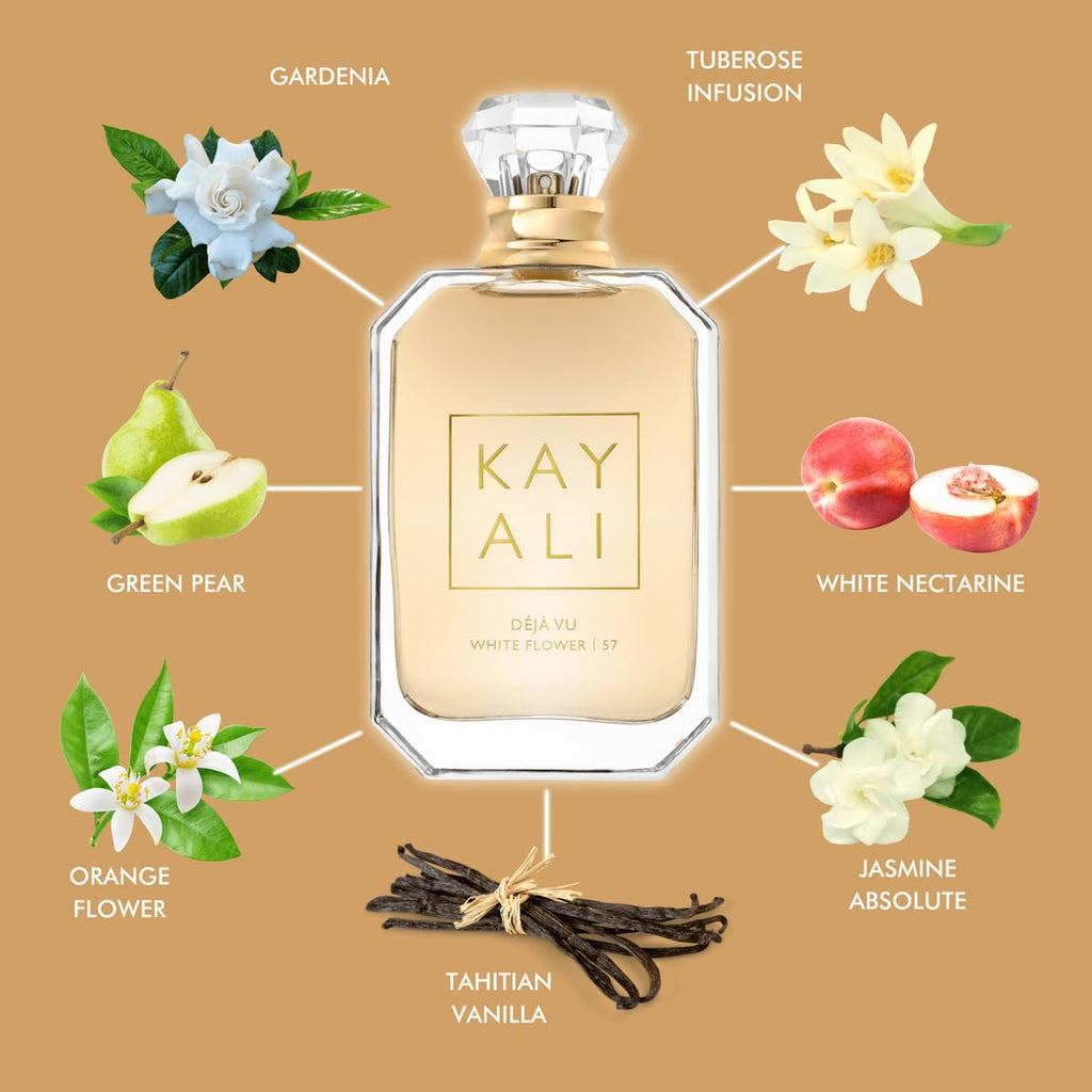 Kayali Huda Beauty Deja Vu White Flower 57 EDP 0.3 oz | Warm Florals with Jasmine, Gardenia & Vanilla