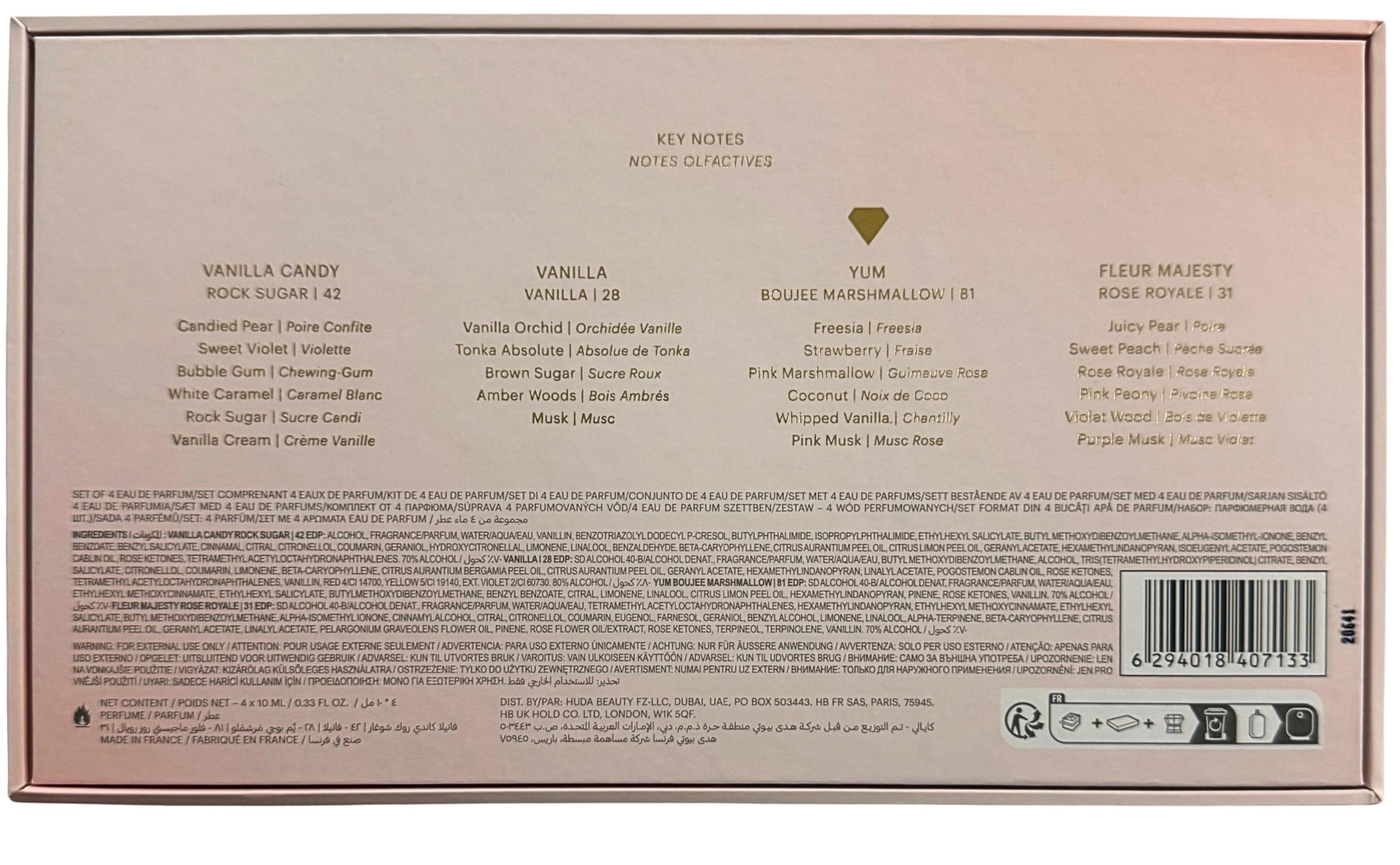 KAYALI Sweet Obsessions Mini Gift Set – 4x10ml EDPs: Vanilla Candy Rock Sugar 42, Vanilla 28, Yum Boujee Marshmallow 81, Fleur Majesty Rose Royale 31