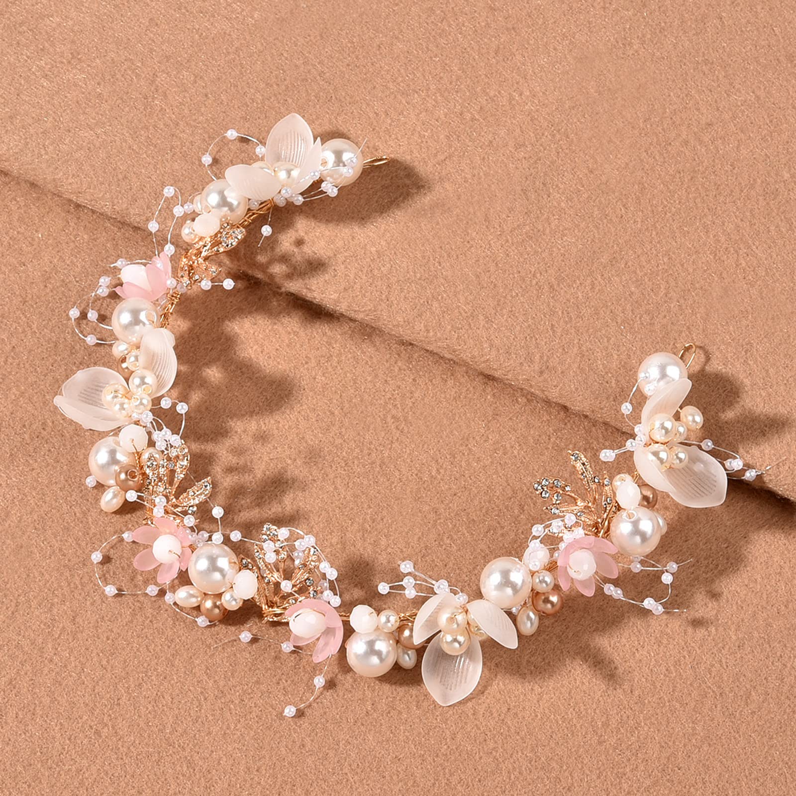 KAYZON Kids Flower Girl Pearl Headband - Pink Princess Hair Accessory for Weddings