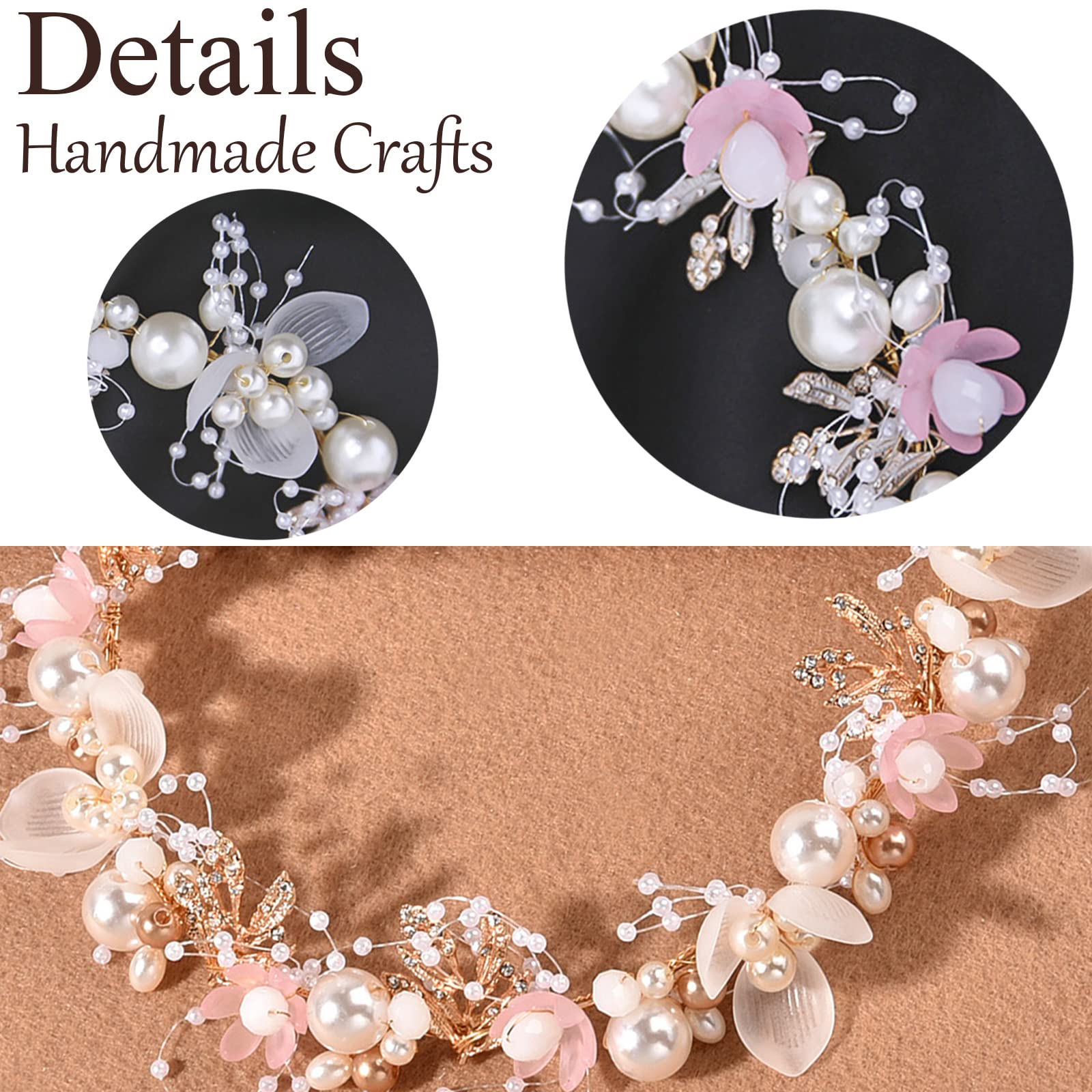 KAYZON Kids Flower Girl Pearl Headband - Pink Princess Hair Accessory for Weddings
