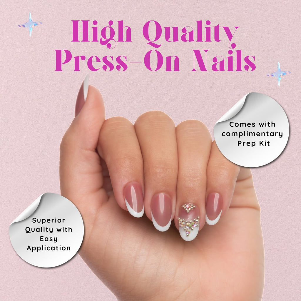 Keep It Classy French Stone Press-On Nails Kit – Rounded Short, 24 Nails, Reusable, Vegan & Non-Toxic