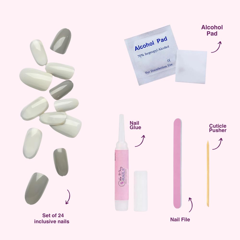 Keep It Classy French Stone Press-On Nails Kit – Rounded Short, 24 Nails, Reusable, Vegan & Non-Toxic