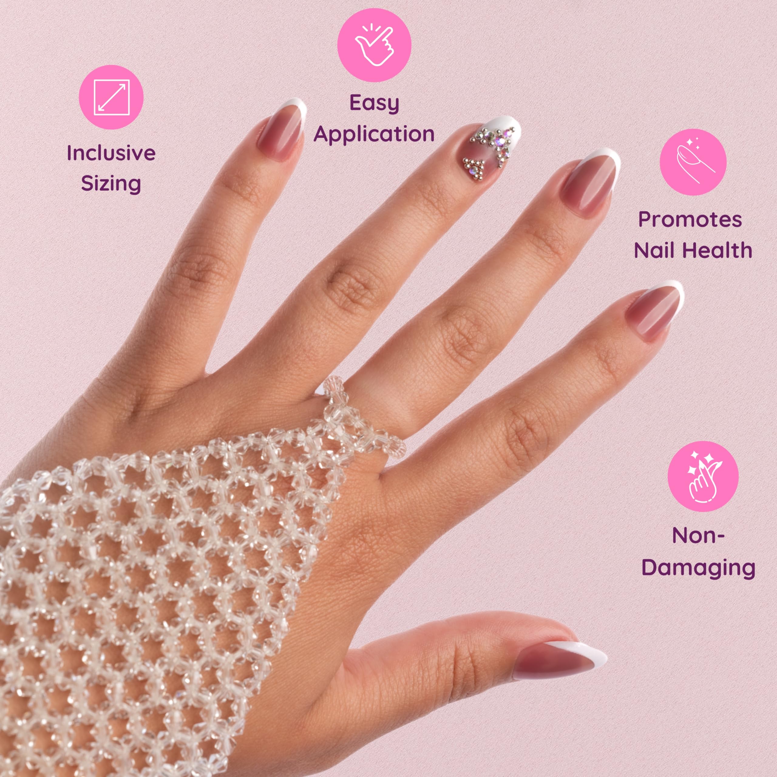 Keep It Classy French Stone Press-On Nails Kit – Rounded Short, 24 Nails, Reusable, Vegan & Non-Toxic
