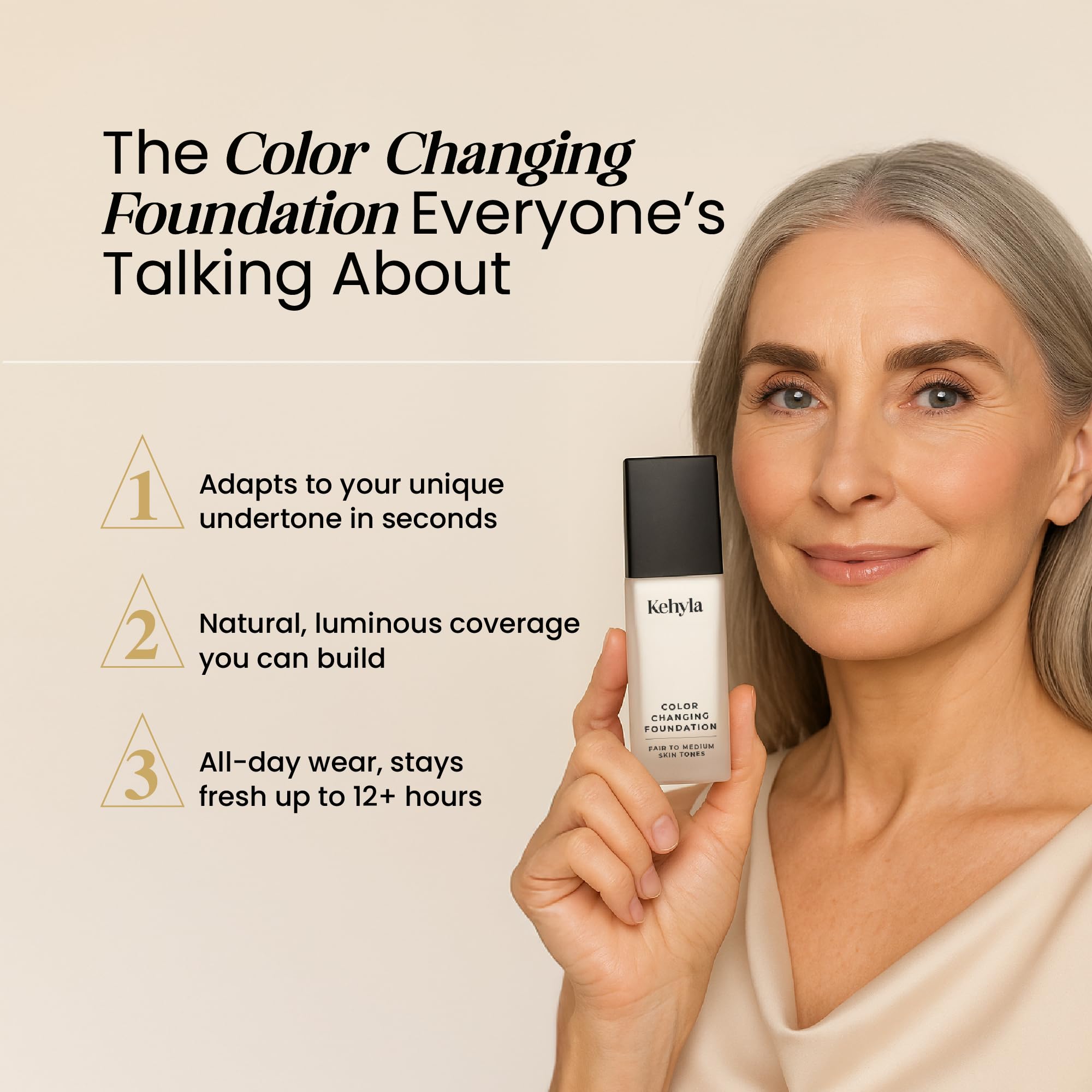Kehyla Beauty Color Changing Foundation for Mature Skin – Lightweight, Hydrating, Long-Lasting Coverage
