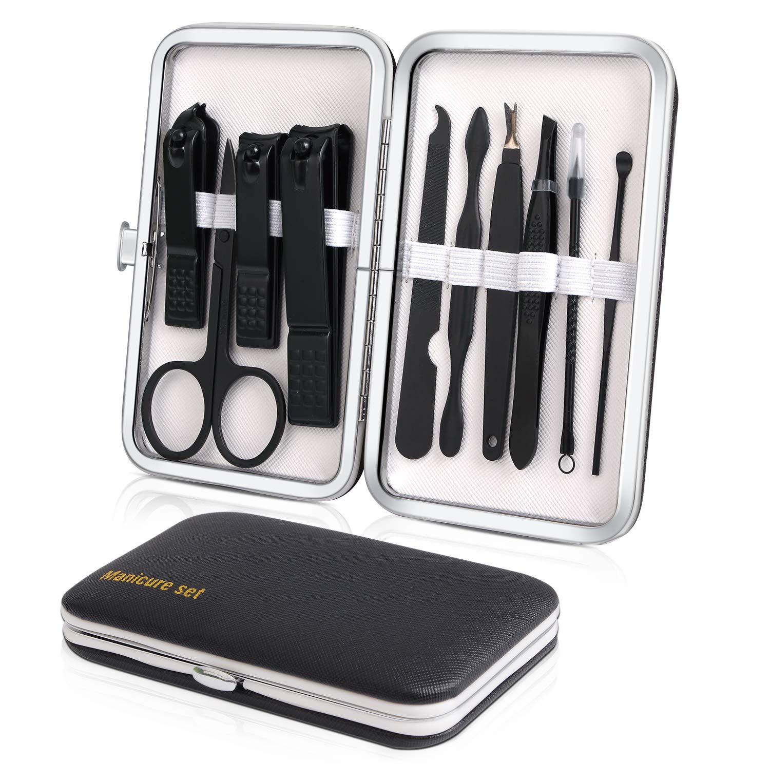 Keiby Citom Manicure Set – 10pc Travel Mini Nail Clippers Kit Pedicure Tools (Black)