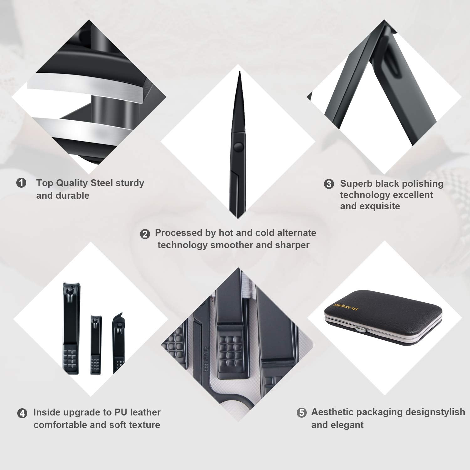 Keiby Citom Manicure Set – 10pc Travel Mini Nail Clippers Kit Pedicure Tools (Black)