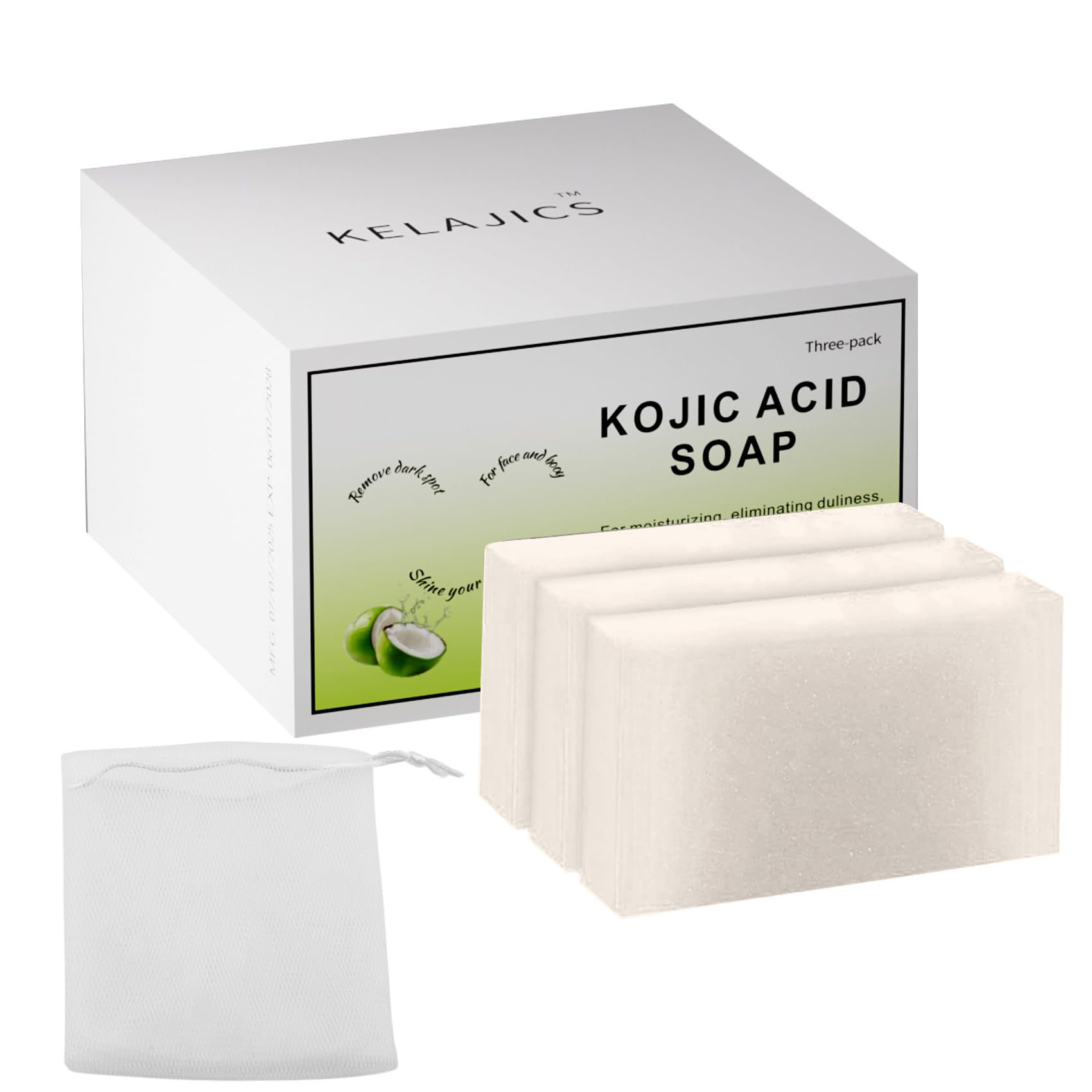 KELAJICS Kojic Acid Soap Bars with Retinol, Collagen & Vitamin C – 3 Pack