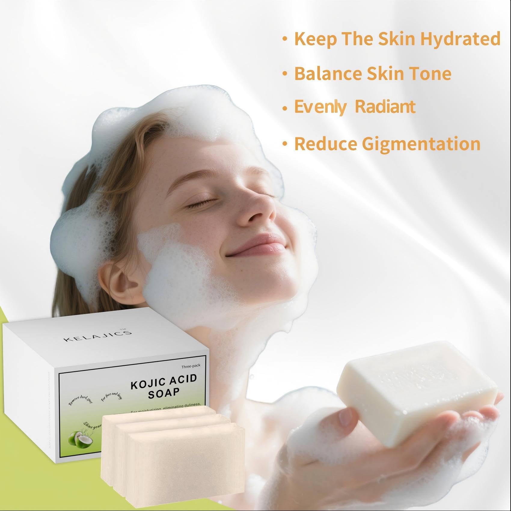 KELAJICS Kojic Acid Soap Bars with Retinol, Collagen & Vitamin C – 3 Pack