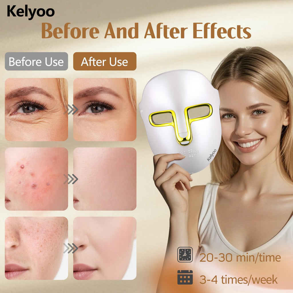 Kelyoo Red Light Therapy Face Mask – LED Skin Rejuvenation with Red, Blue & Infrared Light