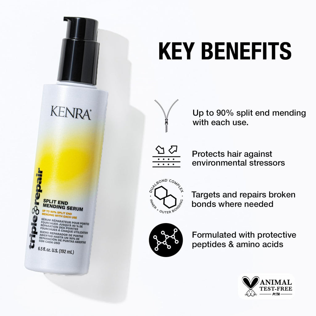 Kenra Triple Repair Split End Mending Serum | Up to 90% End Sealing per Use | Bond Builder | 6.5 oz (2-Pack)