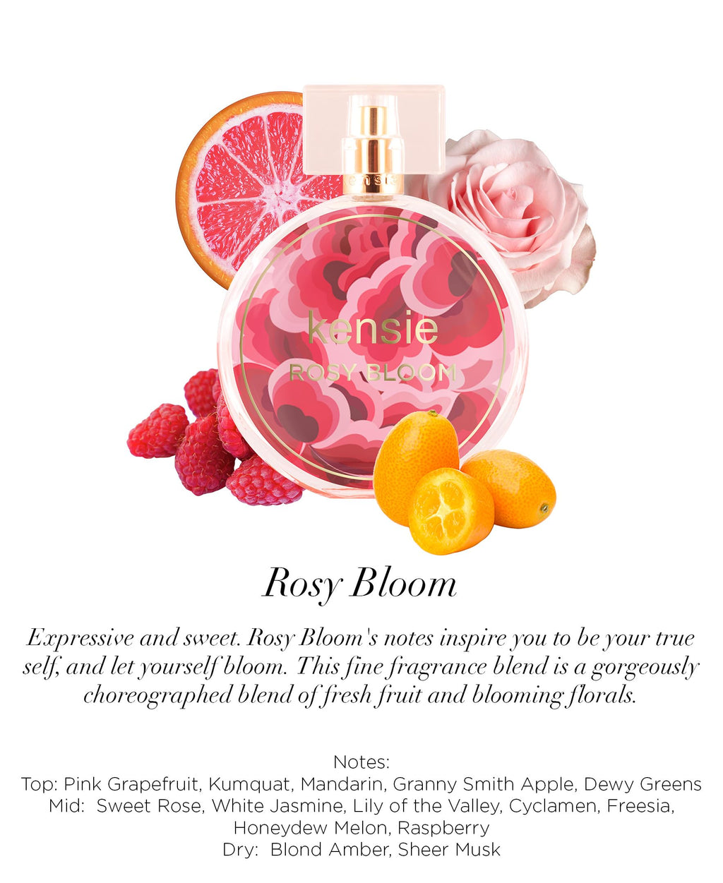 kensie Rosy Bloom Eau de Parfum – 3.4 oz | Long-Lasting Floral-Fruity Scent