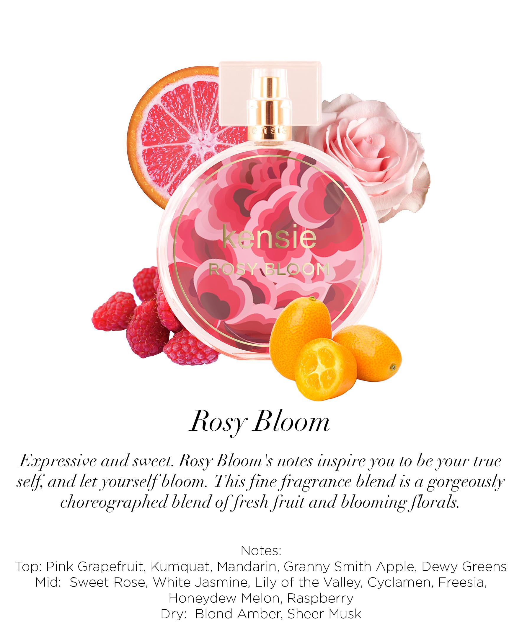 kensie Rosy Bloom Eau de Parfum – 3.4 oz | Long-Lasting Floral-Fruity Scent