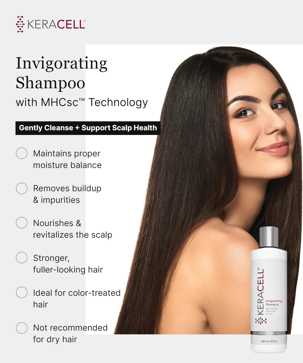 Keracell Invigorating Shampoo – Hair Growth & Scalp Support with Human Stem Cell Extract, Cleanse, Strengthen & Hydrate (8 oz)