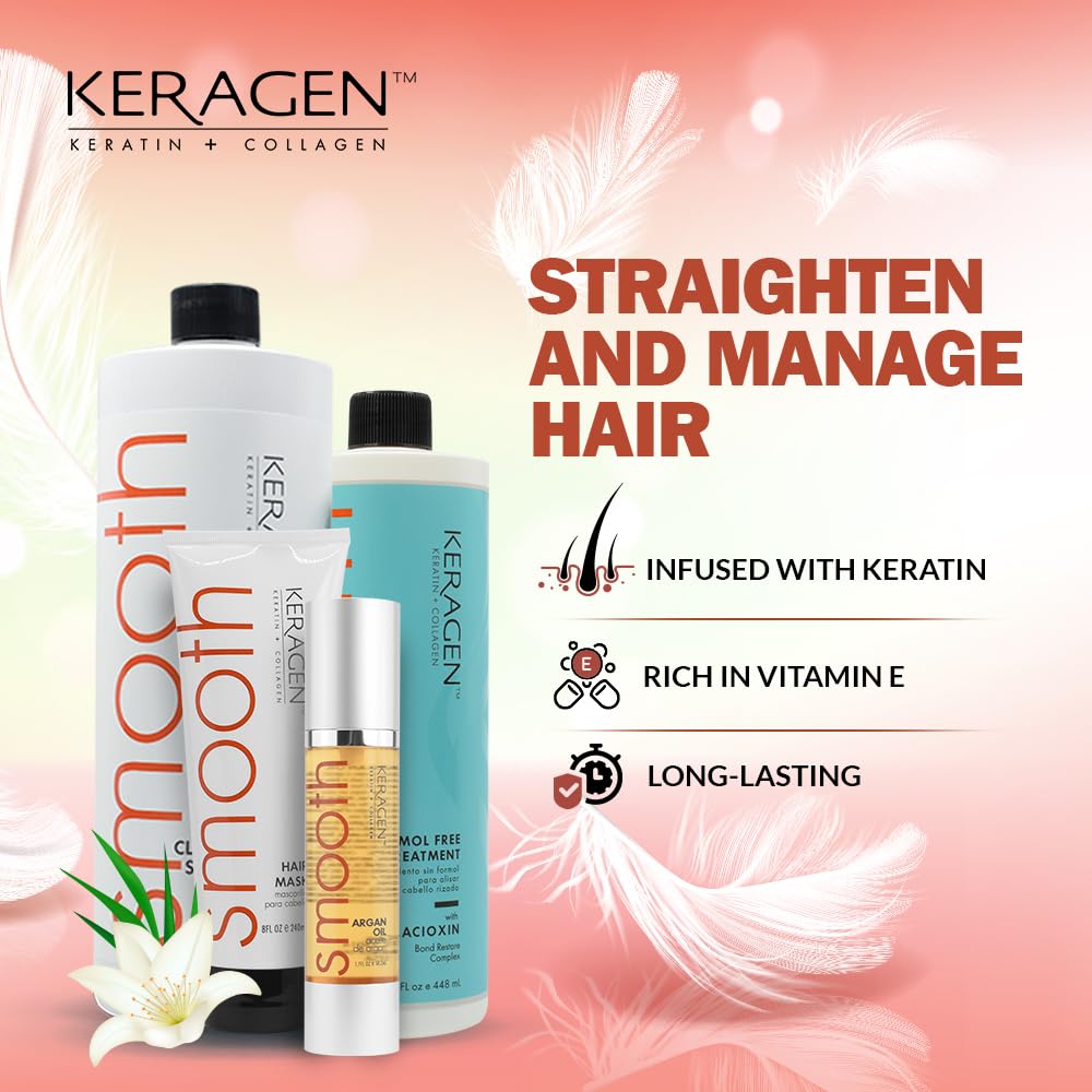 Keragen Brazilian Keratin Smoothing Treatment – Formaldehyde-Free Home Blowout Kit (16 oz) | Organic Keratin & Collagen