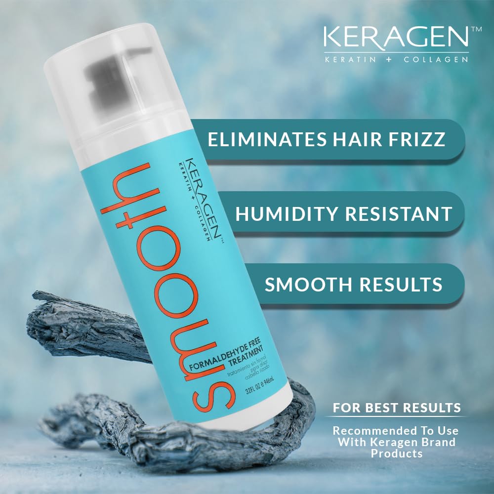 Keragen Brazilian Keratin Smoothing Treatment - 32 oz, Formaldehyde-Free Blowout for Dry & Damaged Hair (Fine to Medium)