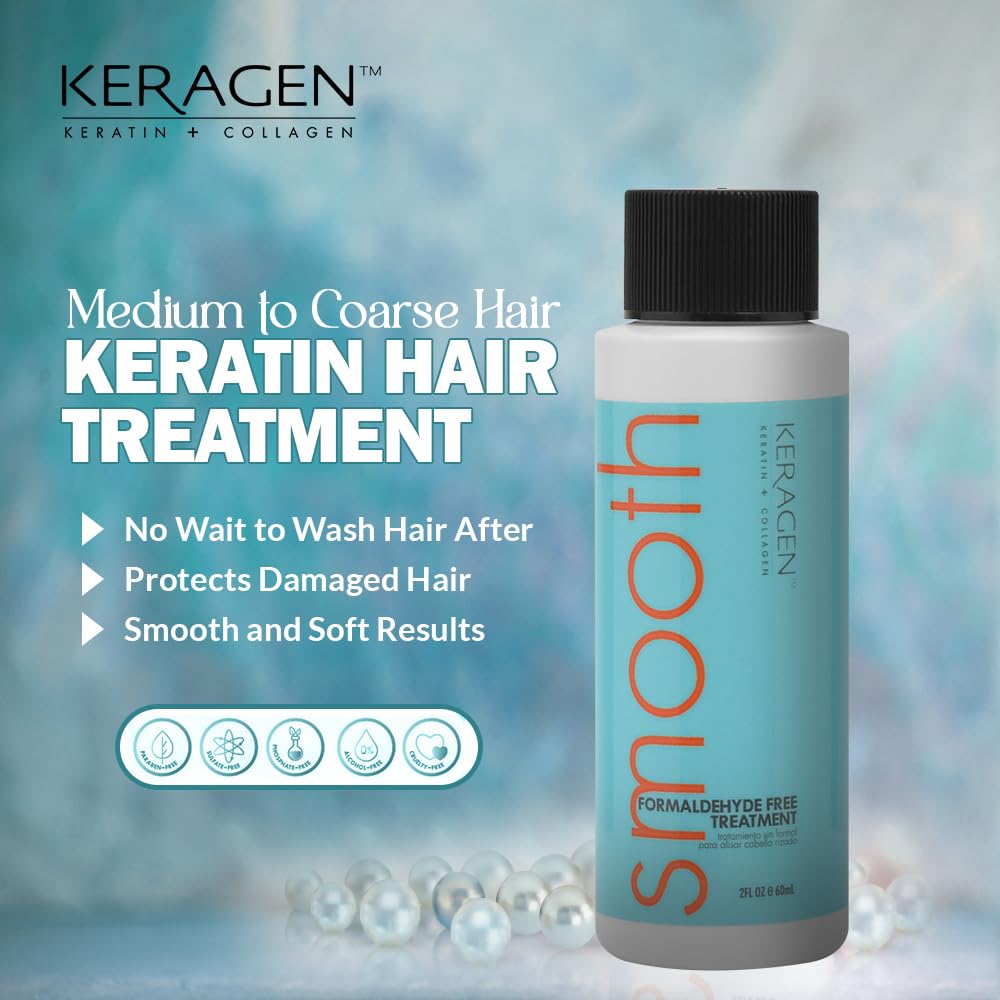 KERAGEN Brazilian Keratin Smoothing Treatment – 2 oz, Formaldehyde Free, For Dry to Damaged Hair