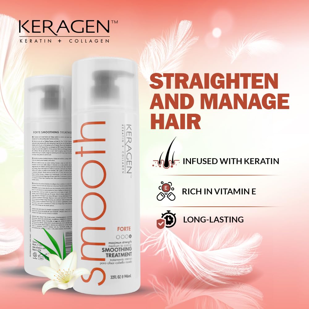 KERAGEN Brazilian Smoothing Keratin Treatment | Sulfate-Free Blowout System for Dry, Damaged Hair | 32 oz