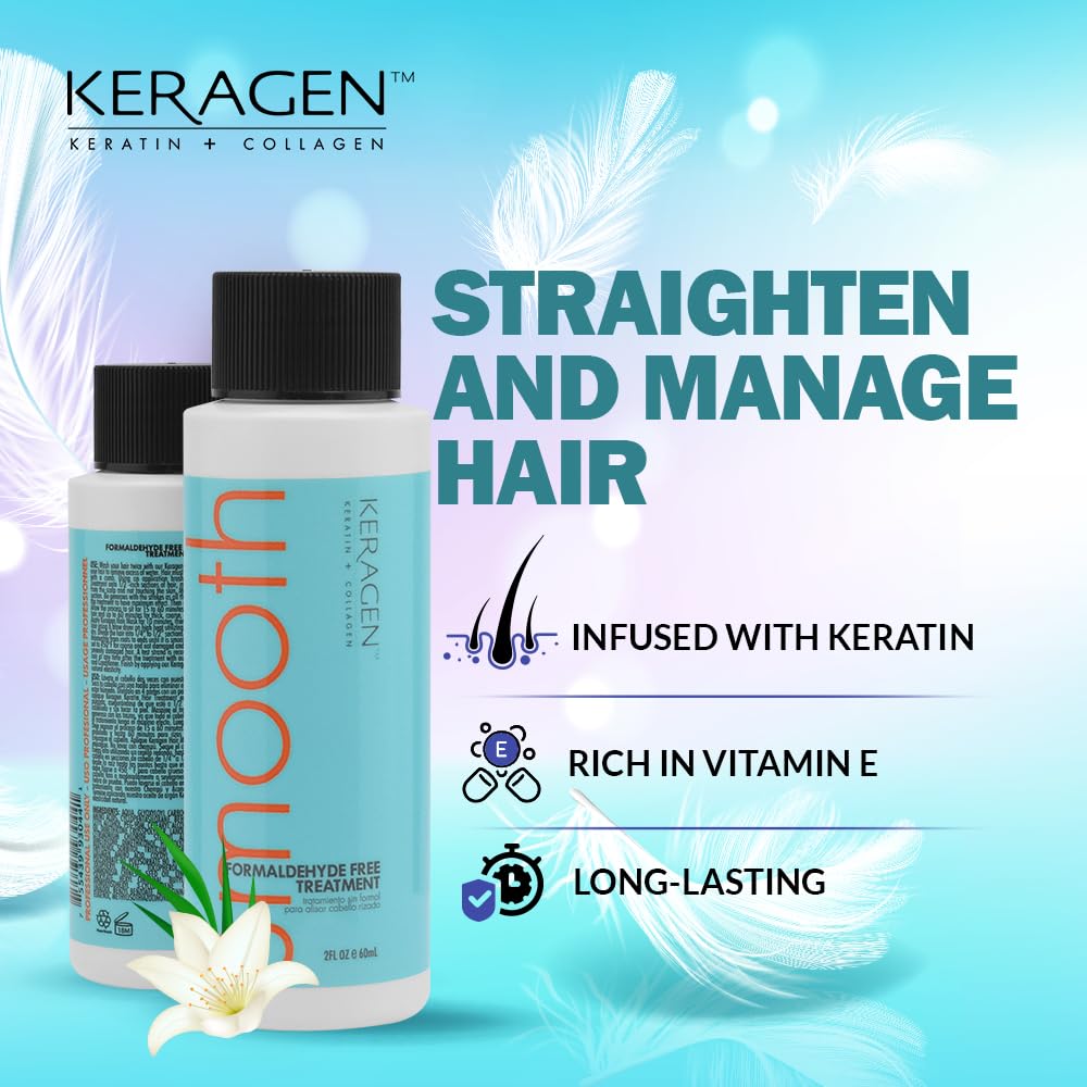 KERAGEN Brazilian Keratin Smoothing Treatment – 2 oz, Formaldehyde Free, For Dry to Damaged Hair