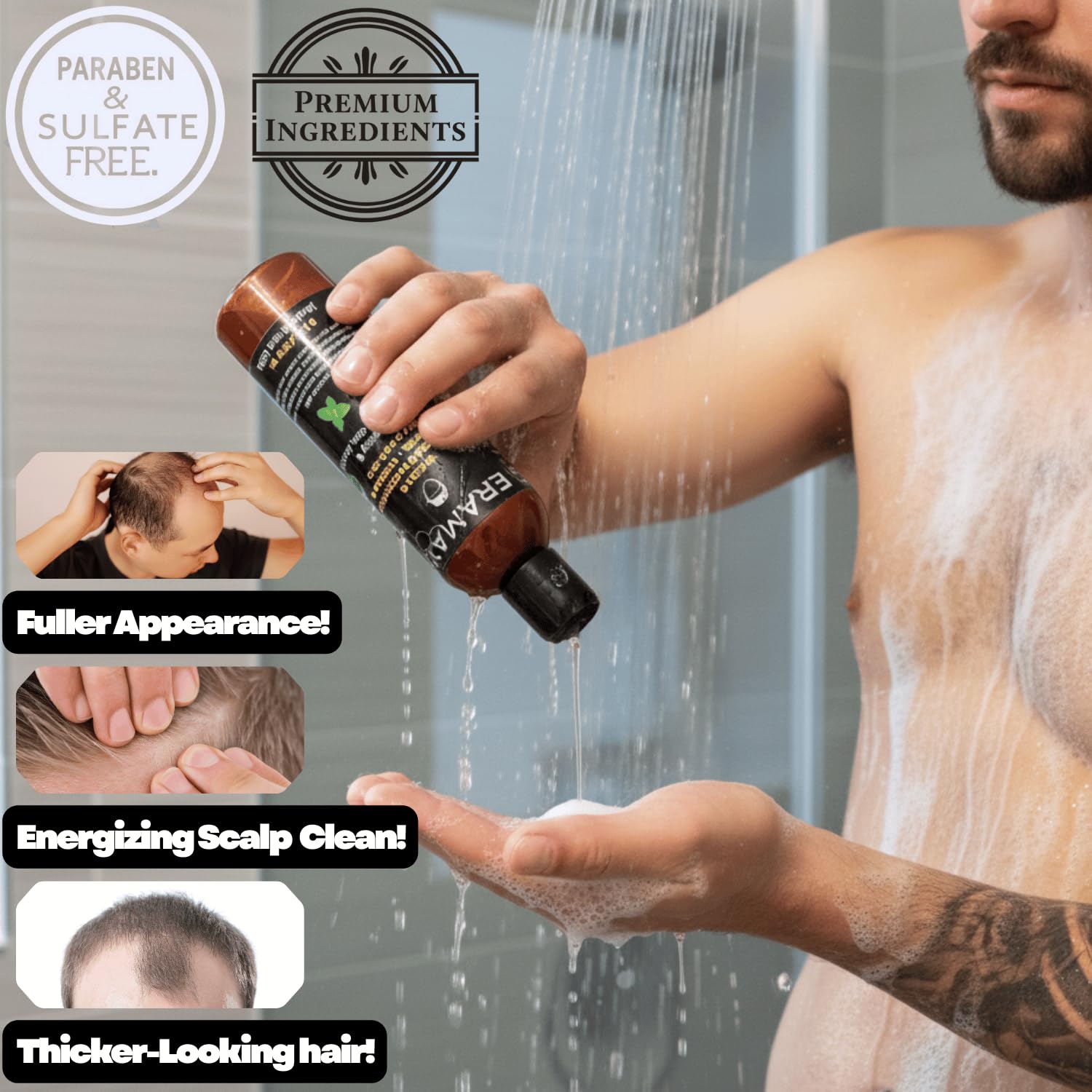KERAMAXX Biotin + Honey Thickening Shampoo for Men – Sulfate & Paraben Free
