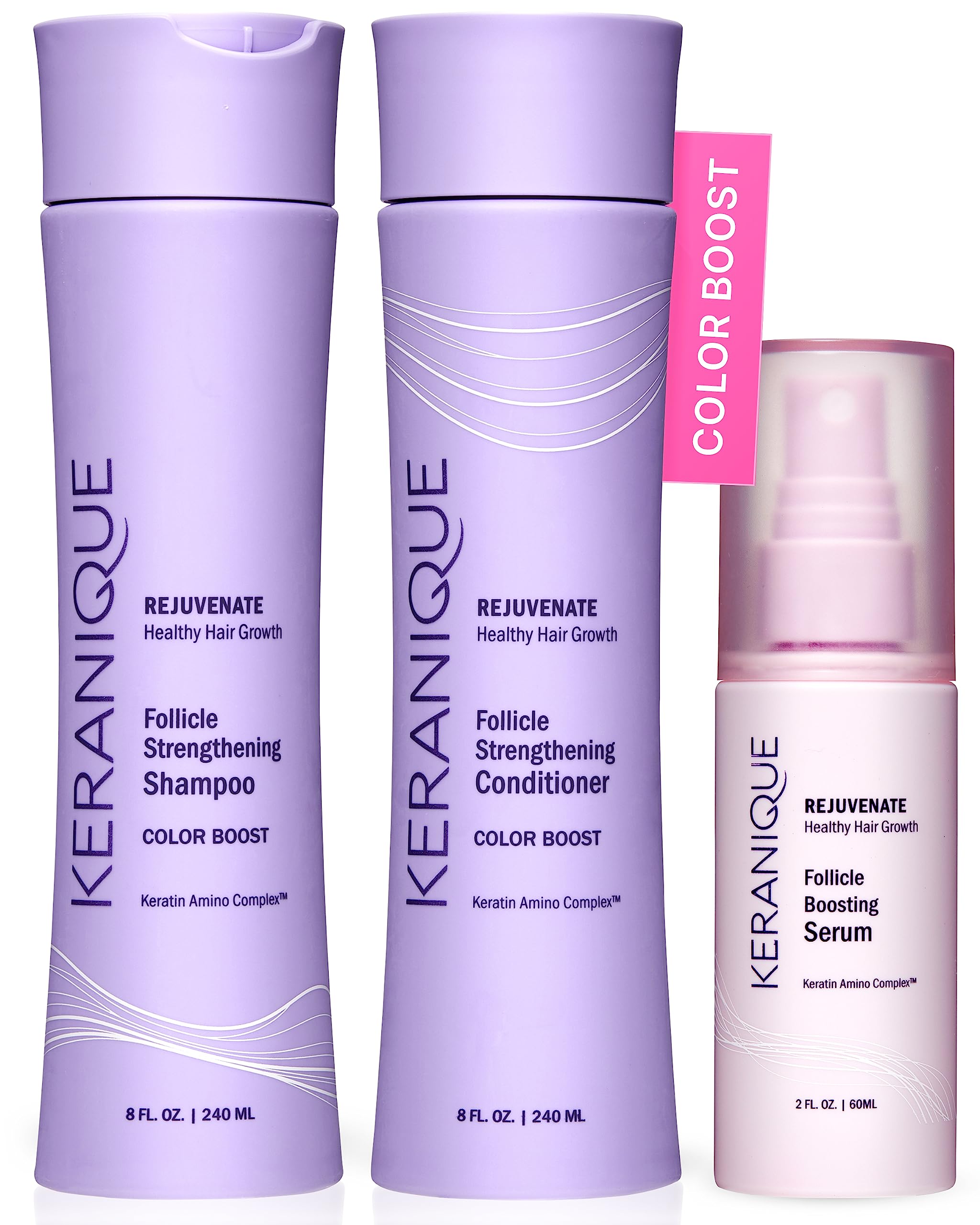 Keranique Color Treated Shampoo & Conditioner Set with Follicle Booster Serum | Keratin Enriched Color Boost for Fine, Thin Hair