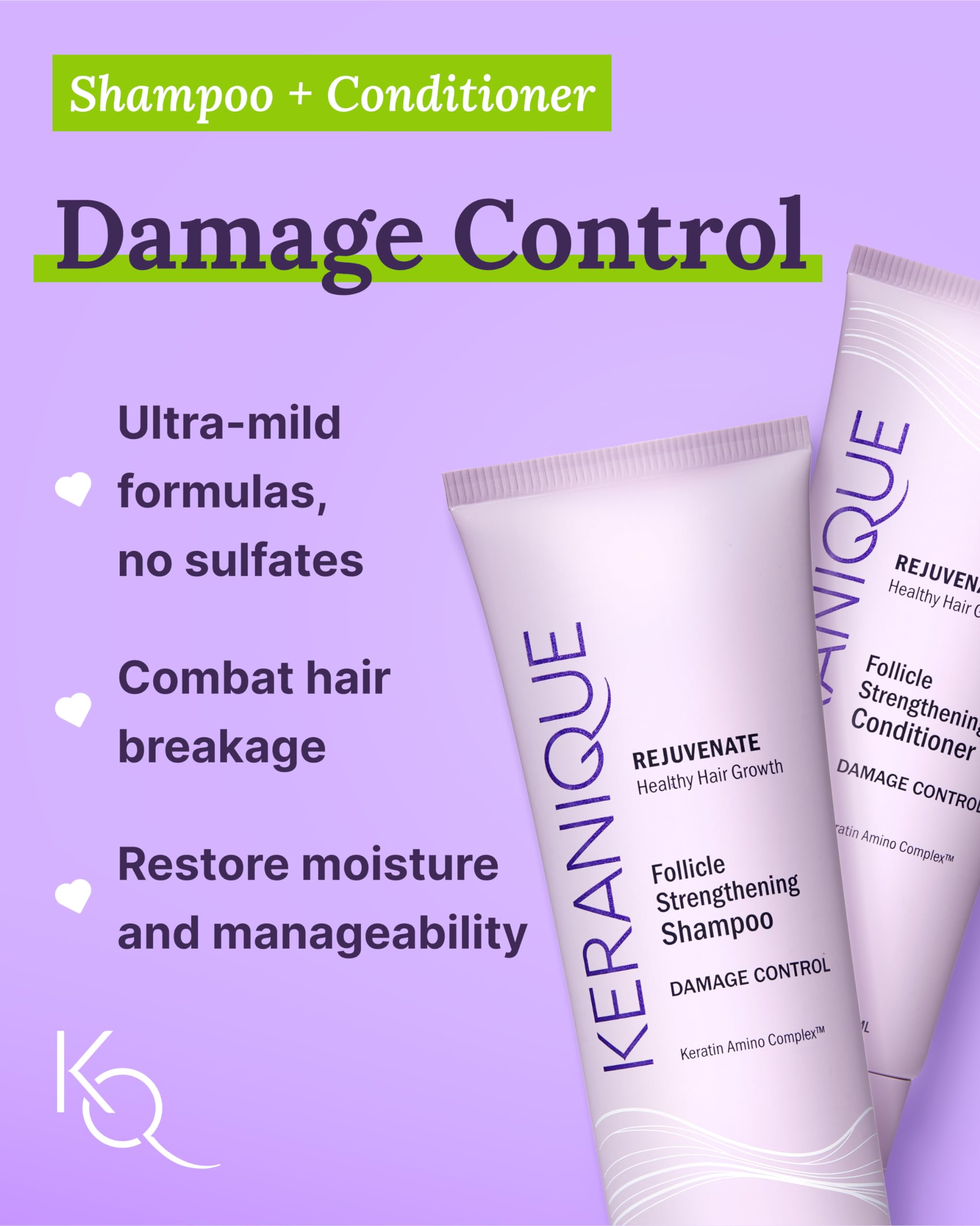 Keranique Damage Control Set for Thinning Hair – Shampoo, Conditioner, Lift & Repair Spray (Travel Size)