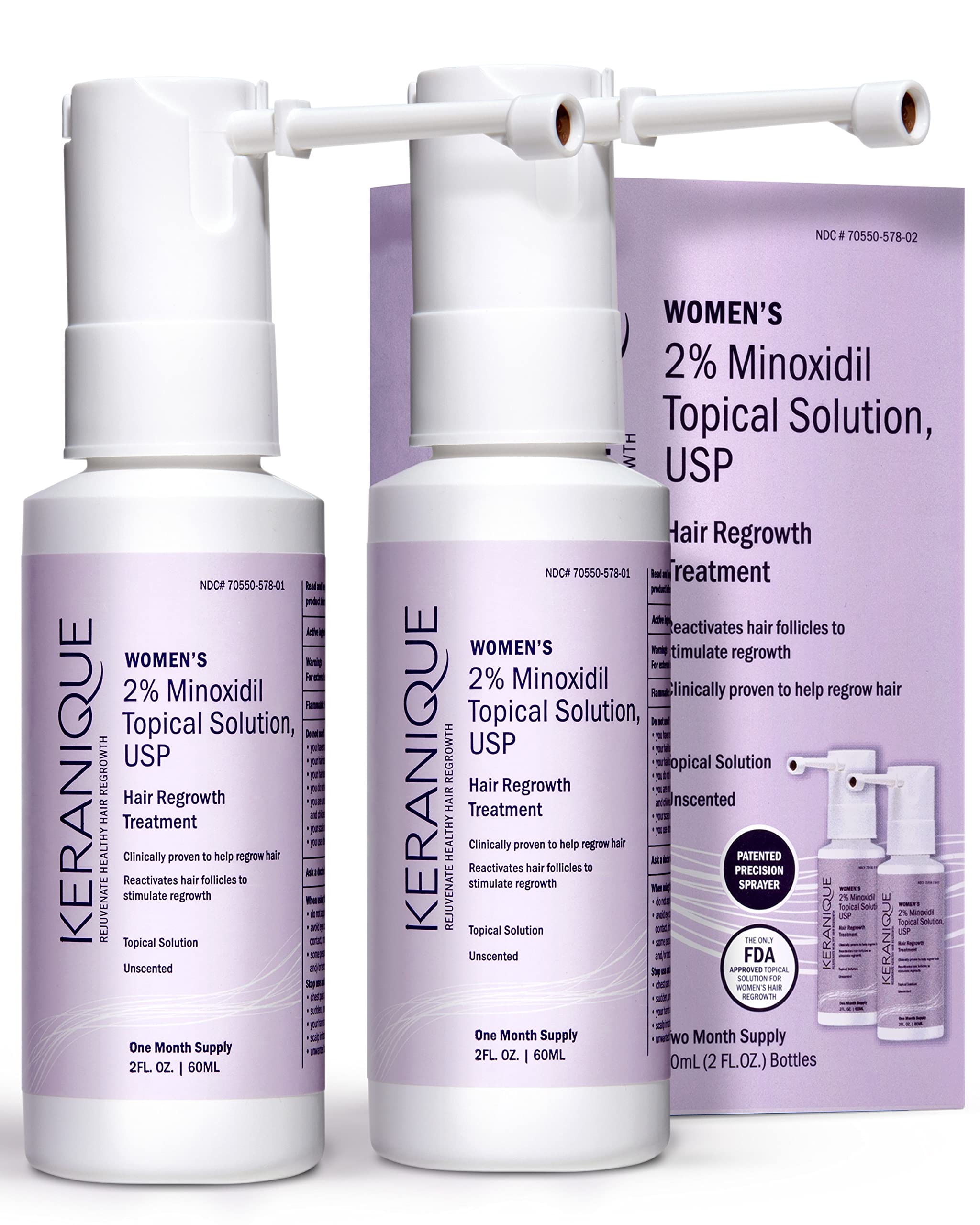 Keranique Hair Regrowth Treatment for Women – 2% Minoxidil, Precision Spray, 4 Fl Oz