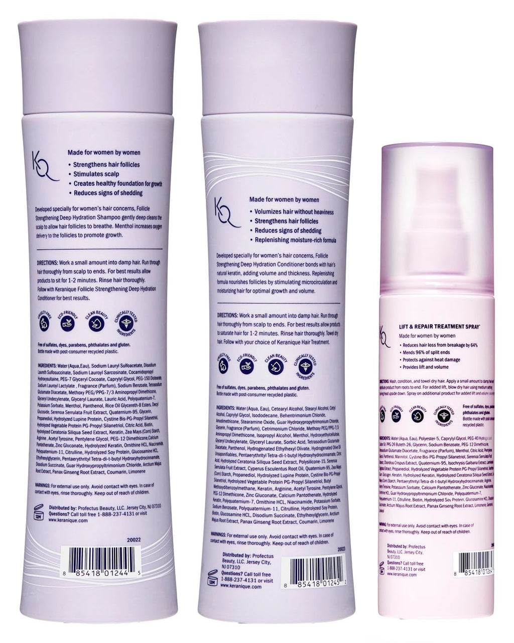 Keranique Hair Growth Set for Women — 2% Minoxidil, Deep Hydration Shampoo & Conditioner, Lift & Repair Spray