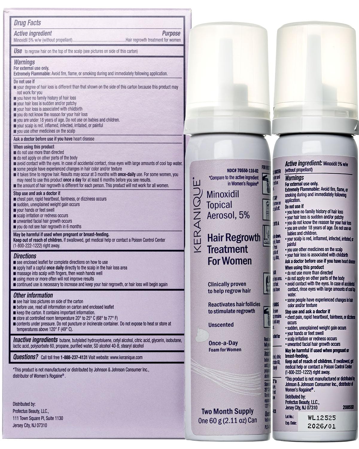 Keranique 5% Minoxidil Foam for Women – Hair Regrowth & Scalp Nourishment (2 Month Supply)
