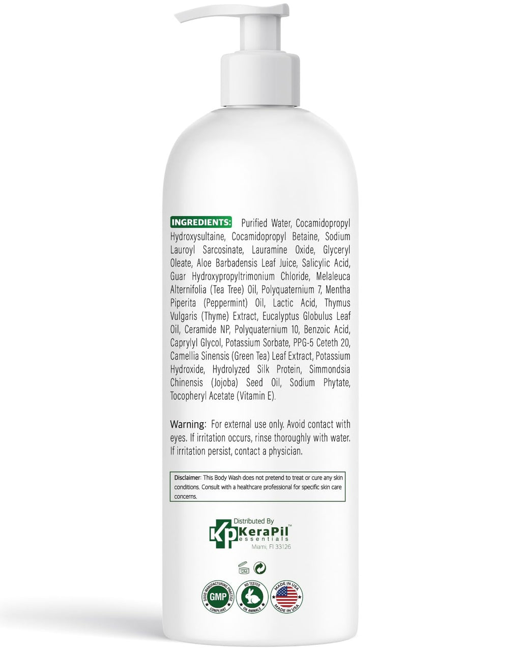 KERAPIL Bacterinyl Tea Tree Oil Body Wash | Antibacterial & Antifungal Support for Ringworm, Odor, Athlete’s Foot & Acne | Made in USA (16 oz x 2)