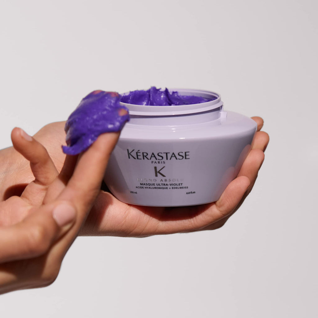 Kerastase Blond Absolu Ultra-Violet Purple Hair Mask for Lightened, Grey Hair | Neutralizes Brass with Hyaluronic Acid, 6.8 fl oz