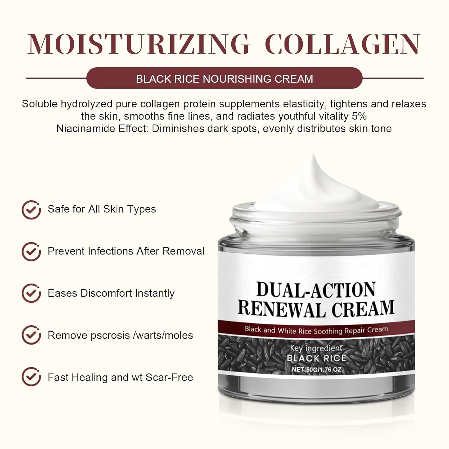 Keratin Erase Dual-Action Renewal Cream | Black & White Rice Hydrating Repair Moisturizer