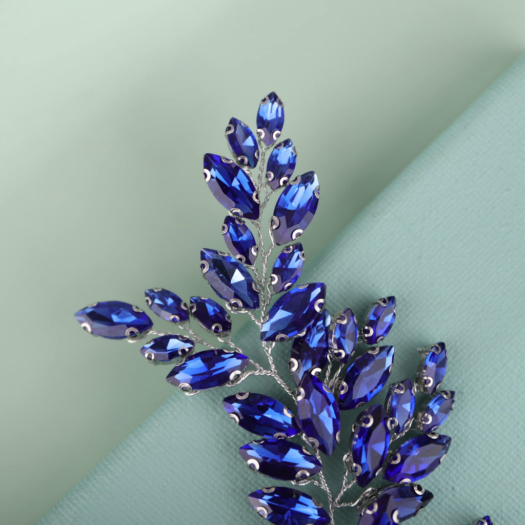 Kercisbeauty Blue Crystal Wedding Headband – Silver Hair Jewelry for Brides